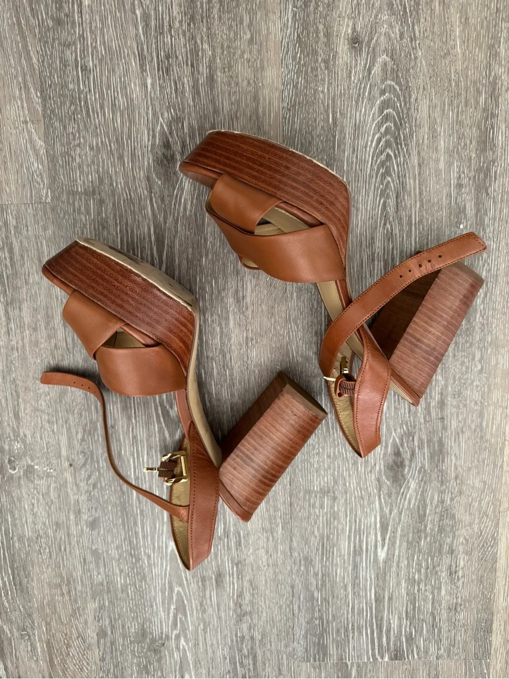 MICHAEL Michael Kors Tan Brown Platform Block Heel Sandals